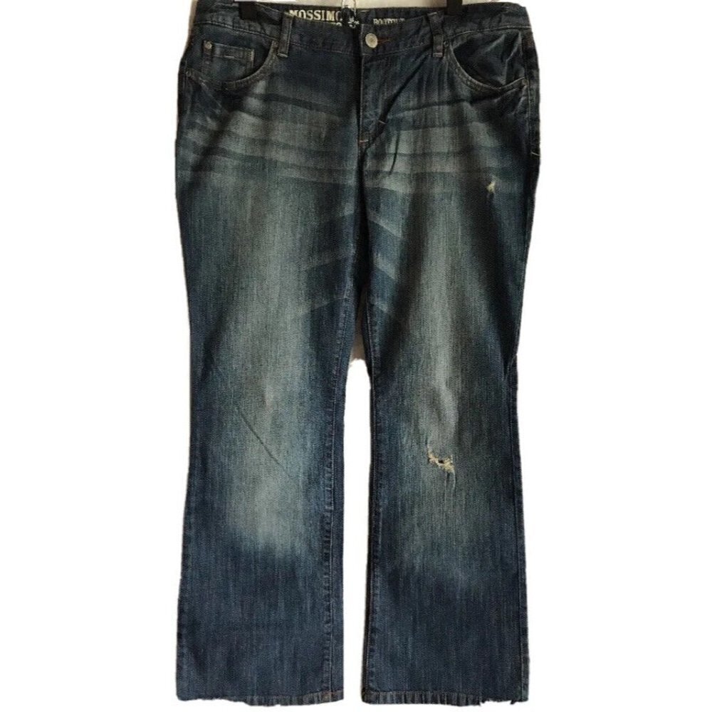 Mossimo Blue Denim Distressed Bootcut Jeans Plus 15S Medium Wash Stretch 36x30
